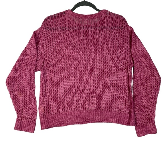 Free People open knit sweater alpaca wool blend S burgundy wine boho sheer - Picture 4 of 8